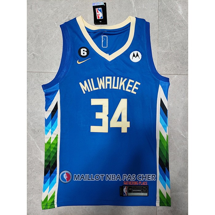 Maillot Milwaukee Bucks Giannis Antetokounmpo NO 34 Ville 2022-23 Bleu